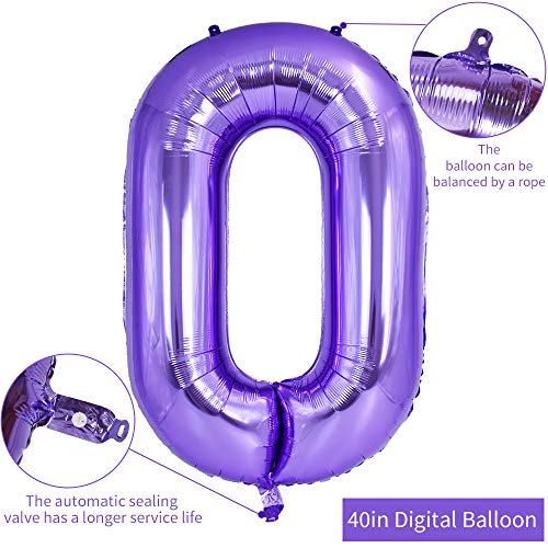 Image of TONIFUL 40 Inch Purple Large Numbers Balloon 0-9 Birthday Party Decor,Foil Mylar Big Number Balloon Digital 0 for Birthday Party,Wedding, Bridal Shower Engagement Photo Shoot, Anniversary