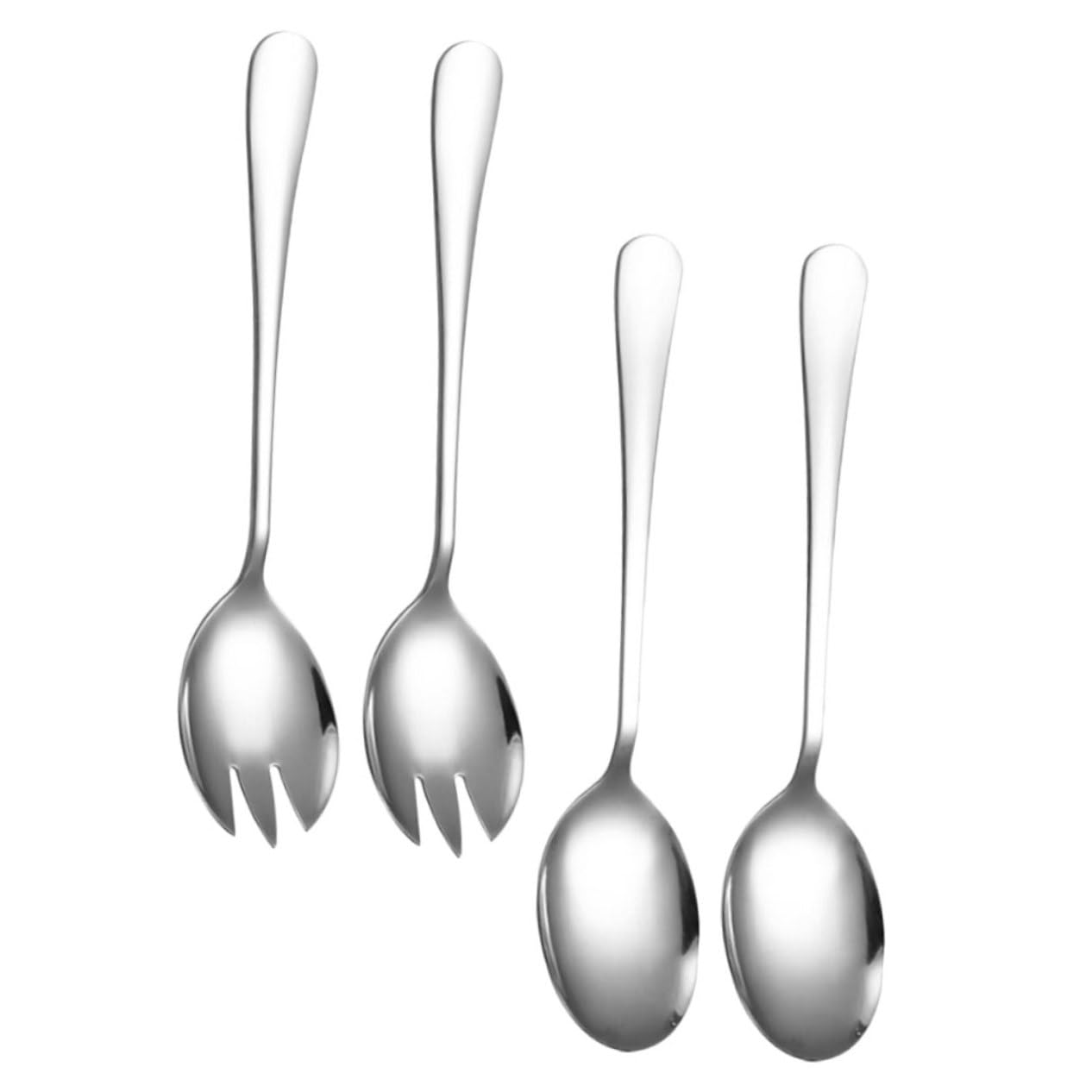 STOBAZA 4pcs Stainless Steel Salad Serving Utensils Set Long Handle Spoon Fork for Mixing Tossing and Cooking Dishwasher Safe Salad Utensils for Home and Outdoor Use