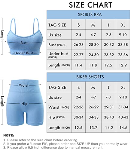 Womens Workout Sets 2 Piece Seamless Biker Short Set High Waist Shorts With Padded Sports Bra (Our10S-Blue) #TOP4