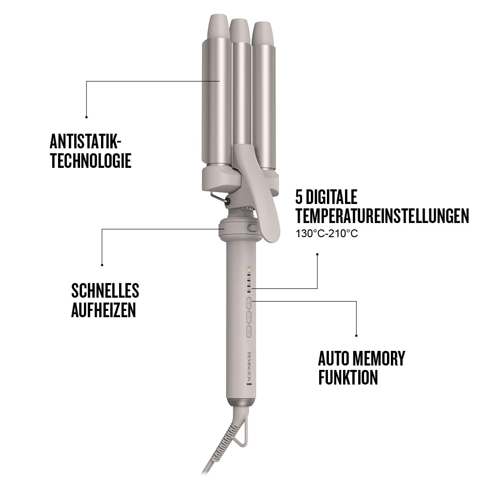 Remington Lockenstab 5in1 [Welleneisen, Rundbürste 38mm, 3 Lockenaufsätze 13-33mm] Trendology (LED display 130°C - 210°C, Beach Waves, Spirallocken & Natürliche Locken für alle Haartypen) CI41MS5
