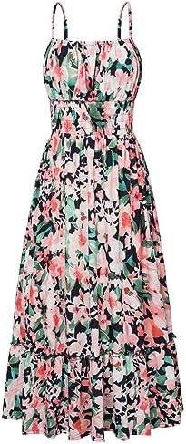GRACE KARIN Womens Summer Maxi Dress Sleeveless Floral Spaghetti Strap Smocked Boho Dress with Pockets