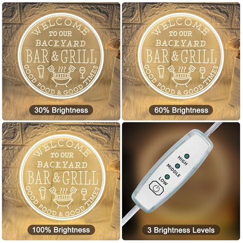 Image of Bar and Grill Neon Sign,WELCOM TO OUR BAR&GRILL ,Bar & Grill Sign, Backyard Patio Wall Art,Bar Sign,Grill Sign Backyard Sign BBQ Grilling Light Up Sign for Backyard,Garden Yard,Patio Decor, Housewarming Gift(Dimmable)