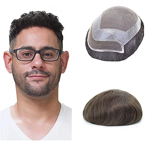 Lordhair Human Hair Toupee for Men, Natural Hairline French Lace Front with Skin Perimeter Men's Hair System