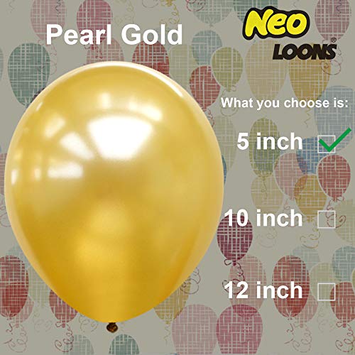 Image of Neo LOONS 100 pcs 5 inch Pearl Gold Premium Latex Balloons - Great for Kids, Adult Birthdays, Weddings, Receptions, Baby Showers, Water Fights, or Any Celebration