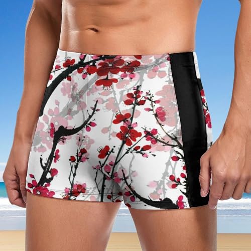 Short de bain boxer homme à séchage rapide fleur de prunier