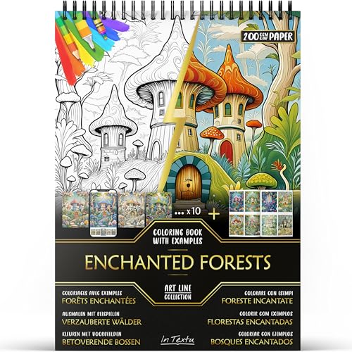 In Textu – Verzauberte Wälder – Malbuch für Erwachsene und Jugendliche mit Inspirierenden Farbbeispielen – Premiumpapier 200 g/m² – Feine Spiralbindung – Entspannendes und...