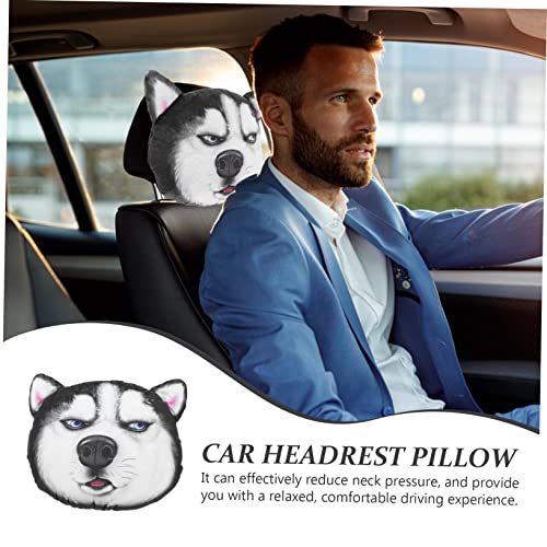 ULTECHNOVO Auto Nackenkissen für Kopfstütze Kleines Kissen mit Hundekopf Design Autositzkissen aus Polyester und Baumwolle für Fahrkomfort