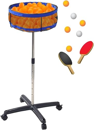 Japard Ping Pong Ball Holder Collector, Table Tennis Ball Storage Stand with Universal Wheels, 28"- 38" Height Adjustable, Holds 250 Balls, Tennis