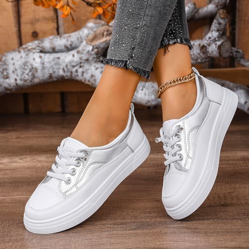 Women's Sneakers Fashion Flat Casual Shoes Comfortable Leather Low Heel Slip On Walking Tennis Shoes for Everyday2