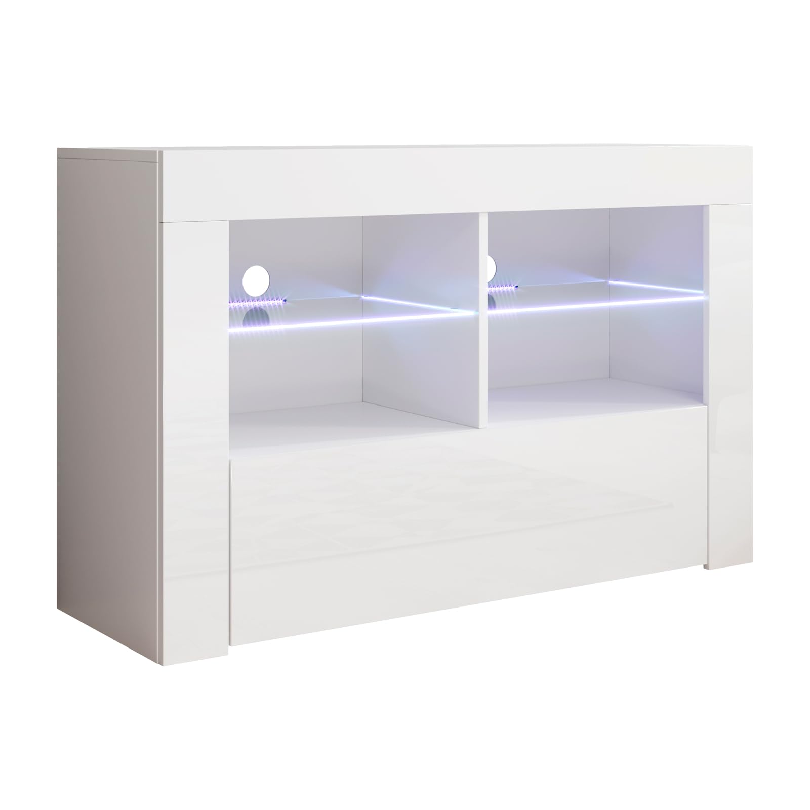 MB Muebles Bonitos, Mueble TV Lilian con Luz LED para Salón Moderno, 1 Puerta Abatible, Mueble de Melamina Brillo, Color Blanco, 100x65x35 cm