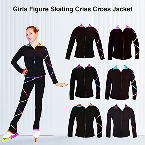 ice fire girls figure skating criss cross jacket - rainbow