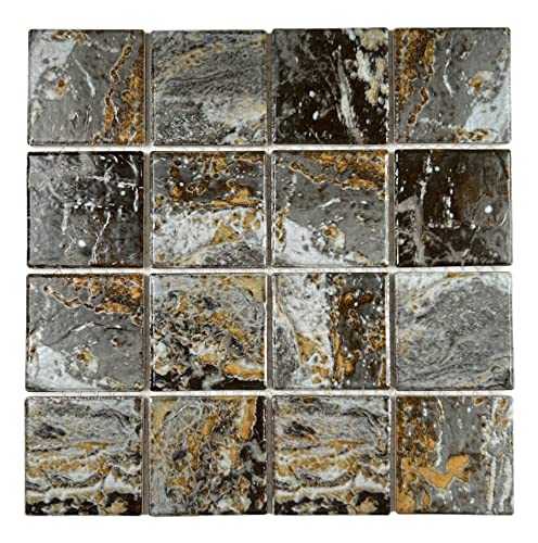 Tenedos Danubio Grey with Brown and Gold Square Wave Surface