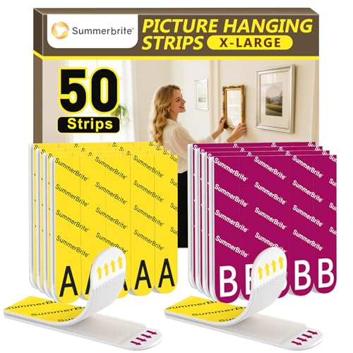 Summerbrite Picture Hanging Strips Heavy Duty 25 Pairs(50 Strips,XL),Damage Free Hanging Adhesive Strips,Mounting Tapes Removable,No Nails for Picture Photo Frames Hanger