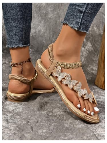 GORGLITTER Women's Butterfly Sparkly Strap Sandals Dressy Strappy Sandals Wedding Beach Flat Sandals 20253