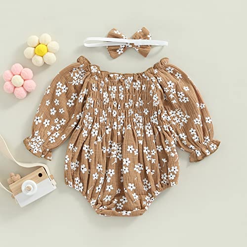 Ma&Baby PRIW6CHTV-NVR3A1 2Pcs Infant Baby Girls Romper Dress Headband Long Sleeve Flowers Newborn Boho Girl Outfit Jumpsuit Clothes thumb #3