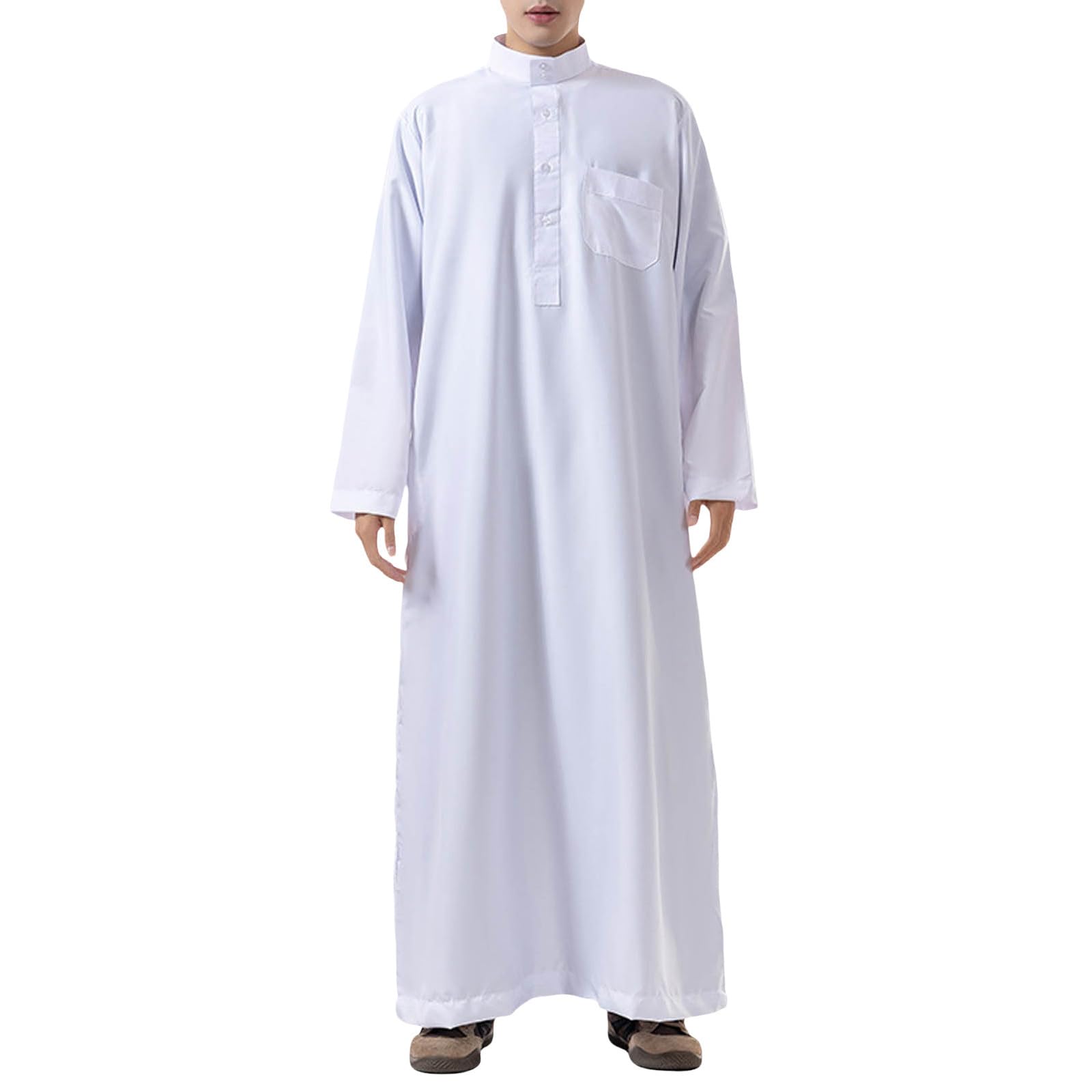pvucpot Kaftan Marocchino,Abaya Uomo a Maniche Lunghe con Colletto Alto,Caftano Uomo con Tasca, Vestito Musulmano Uomo,Vestito Arabo Uomo, Abito di Preghiera Islamico Ramadan,Regalo per Coppia Casual
