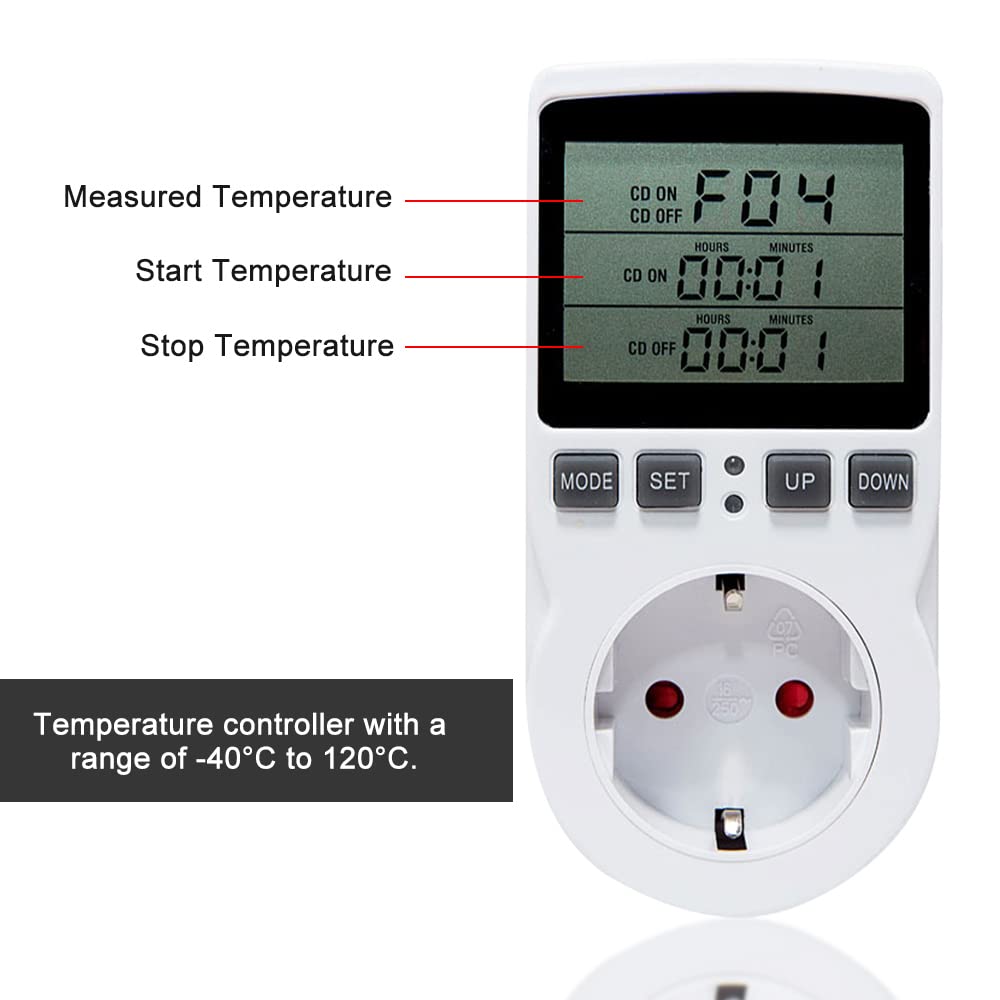 Regolatore Di Temperatura Digitale Con Sonda – Presa Termostatica Per Serra, Acquario, Terrario E Rettili, Con Display LCD