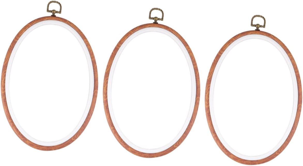DOITOOL 3pcs Imitated Wooden Embroidery Circle Frame Elliptical Cross Stitch DIY Craft Tool for Sewing Wall Decoration and Handcraft Projects