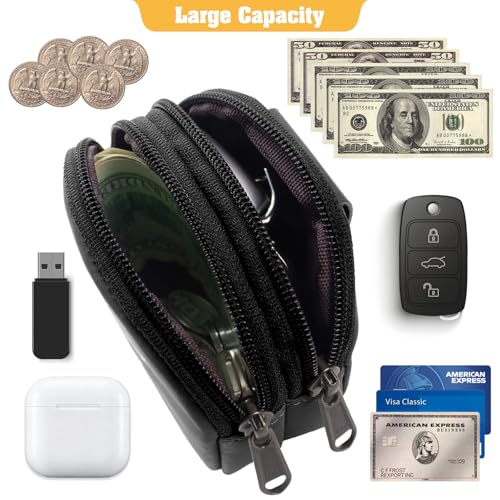 Image of Jack&Chris Coin Purse for Men, Genuine Leather Mini Coin Wallet Zipper Pocket with Back Belt Loop, Coin Bag for Men