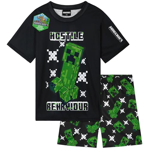 Get Trend Minecraft Pijama Corto Niño Pijamas Verano Chico Adolescente Set de 2 Piezas Ropa de Dormir Cómodo Regalo para Niños (9-10 Años, Minecraft Negro)