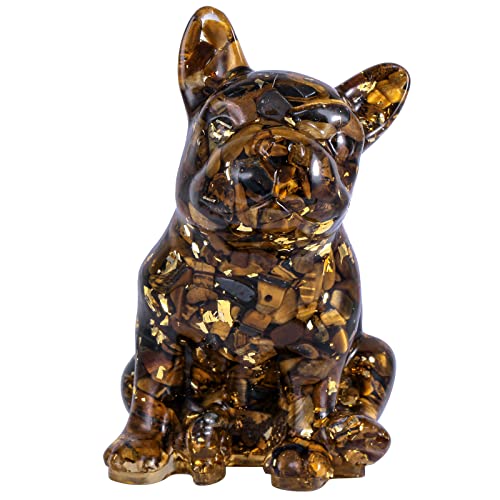 mookaitedecor 3 Inch Tiger’s Eye Crystals French Bulldog Dog Statue Ornament, Semi Precious Stone Dog Lover Gift