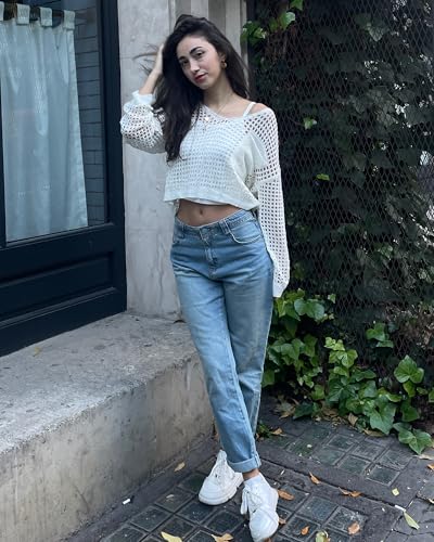 Bsubseach Womens Crochet Crop Top Beach Swimsuit Cover Up Long Sleeve Hollow Out Bathing Suit Cover Ups4