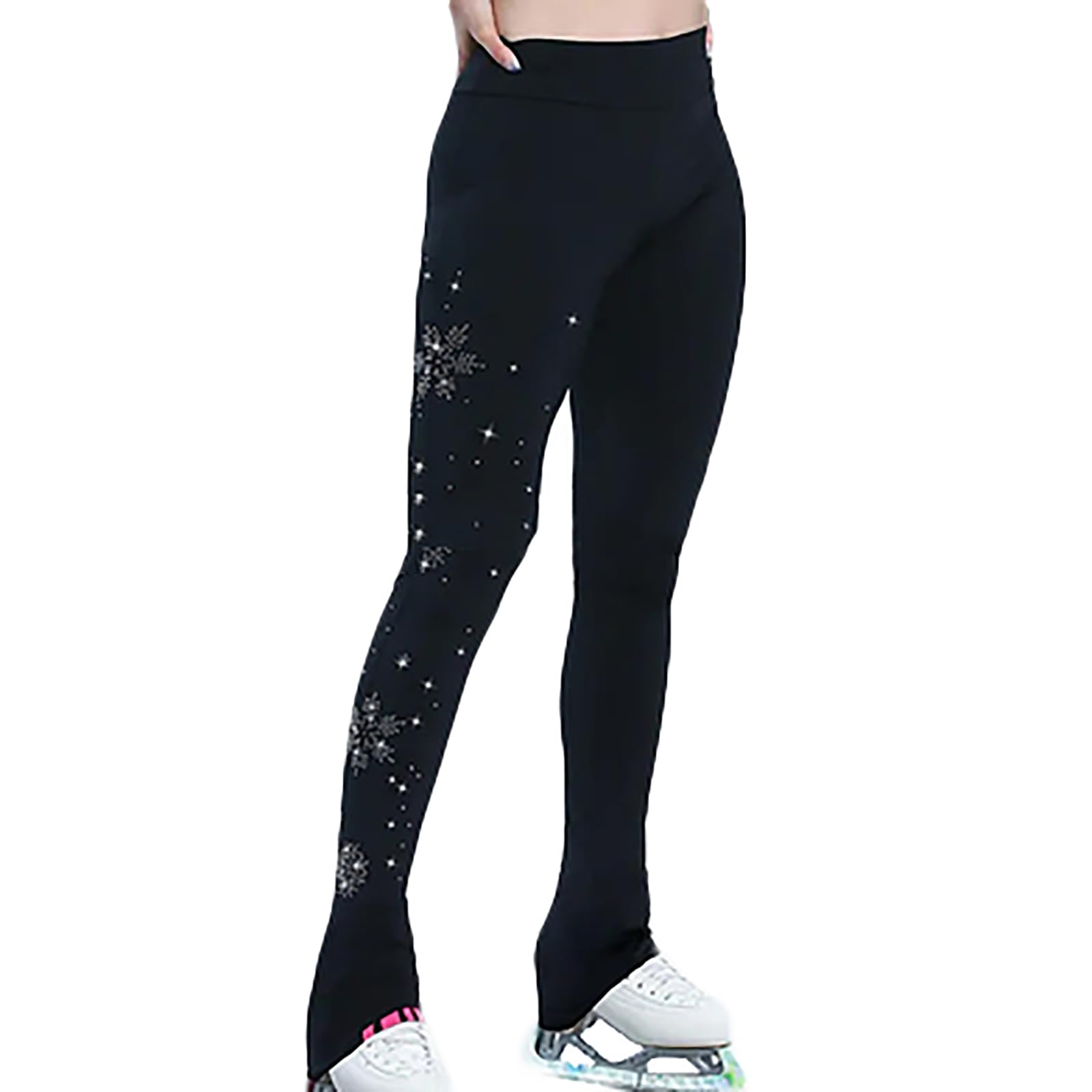 Eiskunstlauf Polarfleece Hose für Damen Mädchen Trainingsanzüge Thermal Kompression Eislaufen Tights(Size:S,Color:Schwarz-Dick)