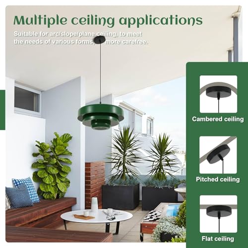 Image of 3-Tier Green Pendant Light Fixture, Mid-Century Modern Metal Chandelier Industrial Adjustable Hanging Light for Kitchen Island, Dining Room, Easy Install