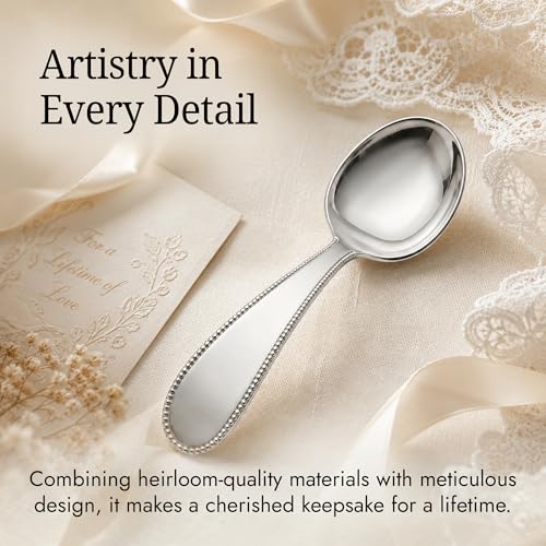 Image of Beaded 925 Sterling Silver Baby Feeding Spoon | food grade, engravable, gift boxed, baby shower, christening