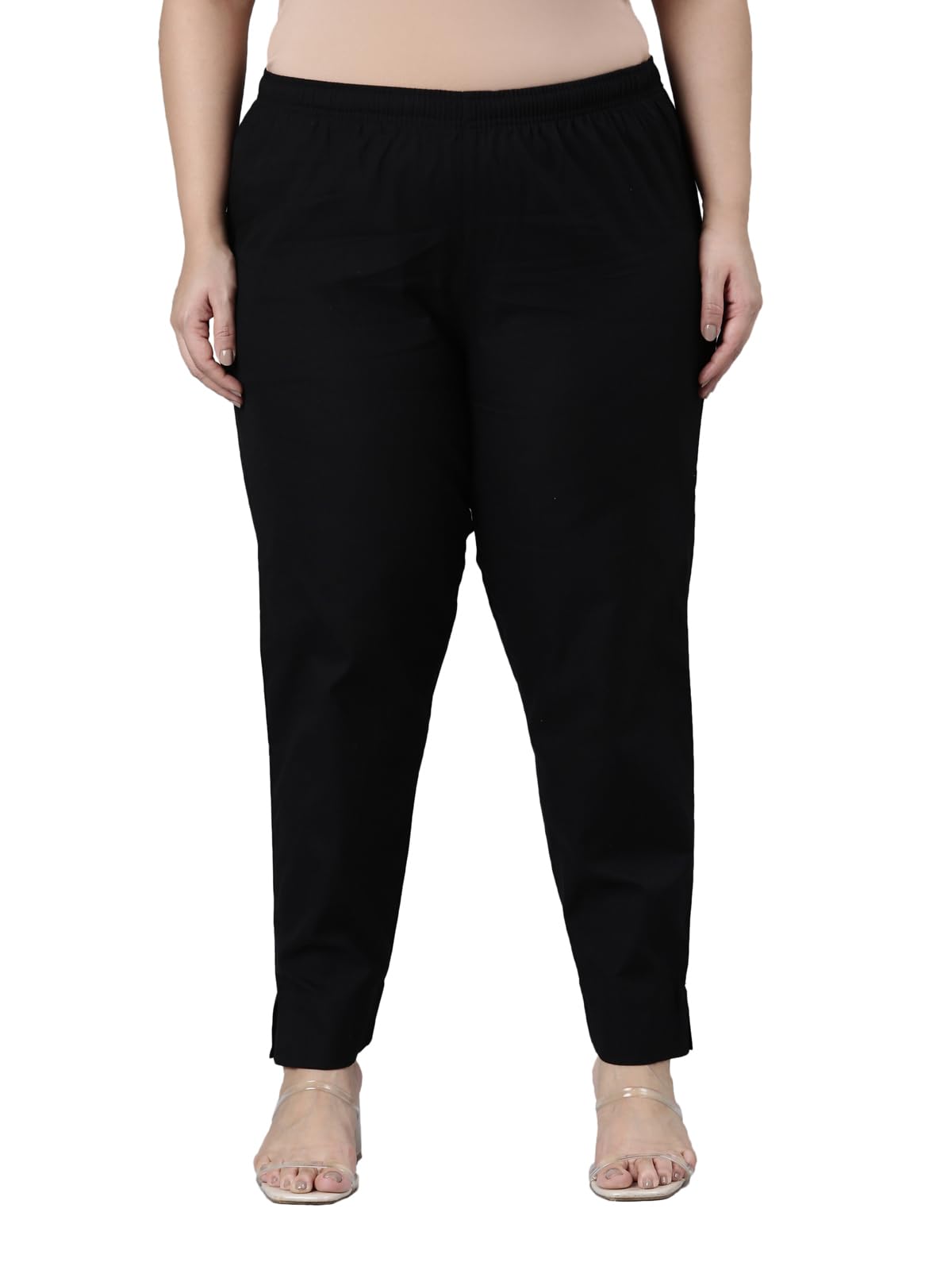 go colors Gocolors Women's Solid Cotton Tapered Fit Pencil Pant-picture-31