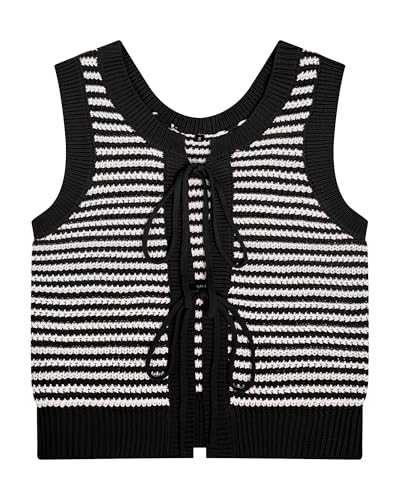 Tanou Sweater Vest for Women Casual Sleeveless Crew Neck Tie Crochet Color Block Vest Summer Knitted Tank Tops