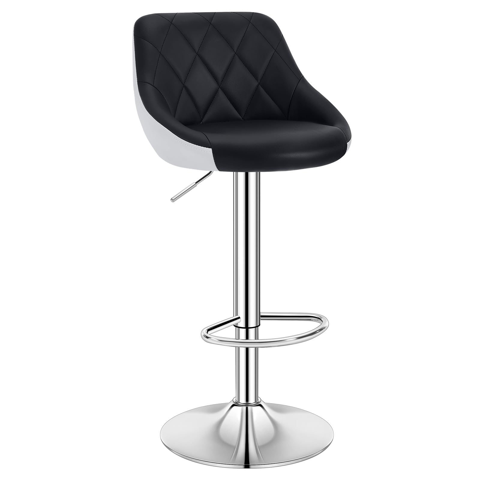 WOLTU Barhocker 1er Set, Barstuhl Höhenverstellbar, PU-Bezug, Schwarz+Weiß | Drehbarer Bar Stool mit Rückenlehne und Fußstütze, rutschfeste Metallfüße, für Küche und Hausbar