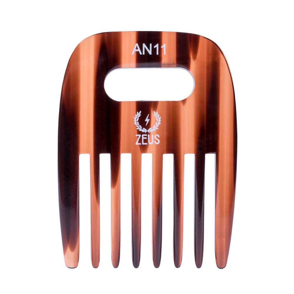 ZEUS Pocket Detangling Bartpickel, 3,5 "- Bester handgefertigter antistatischer Pickel für welliges oder lockiges Haar, AN11