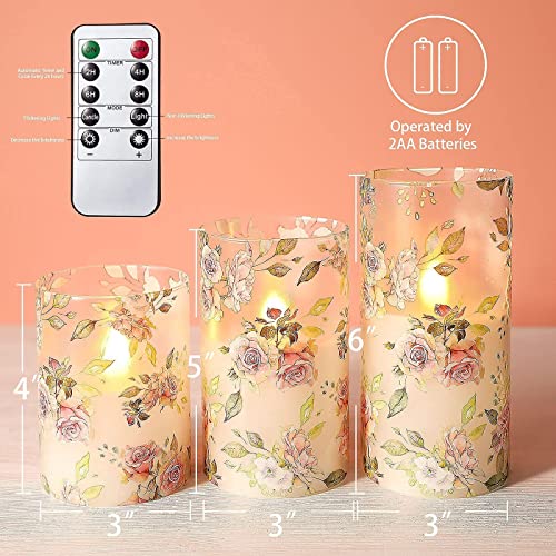 Image of MELTONE Rose Flameless Candles Love Theme Glass Pink LED Candles with Remote - Home Wedding Bedroom Room Christmas Valentine's Day Decor - Set of 3