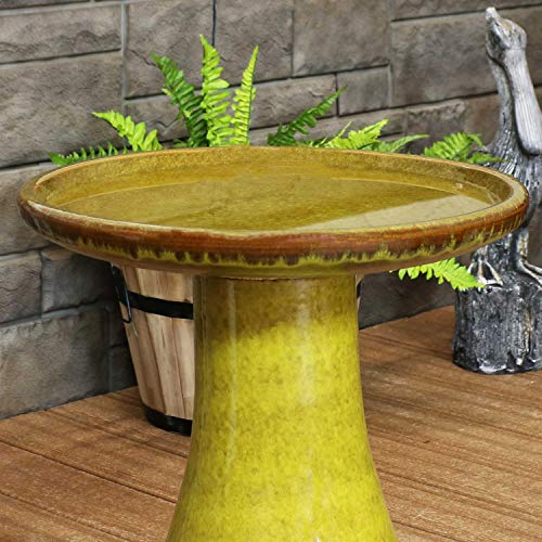 Sunnydaze Duo-Tone 21-Inch H Ceramic Bird Bath - High-Fired, Hand-Painted, Uv- And Frost-Resistant Finish - Cognac Yellow #TOP6