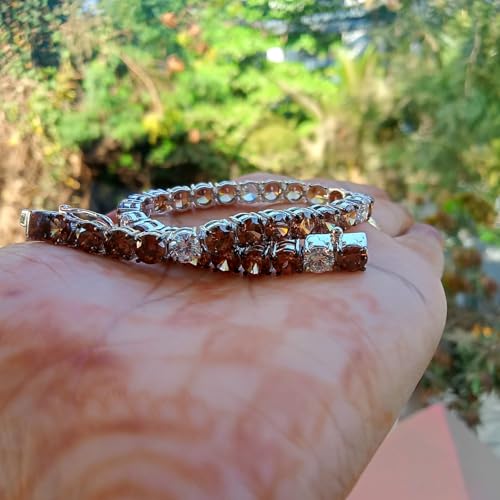 15 Carat Round Shape Brown and White Diamond Halo Wedding Engagement Tennis Bracelet In 14K White Gold Plated3