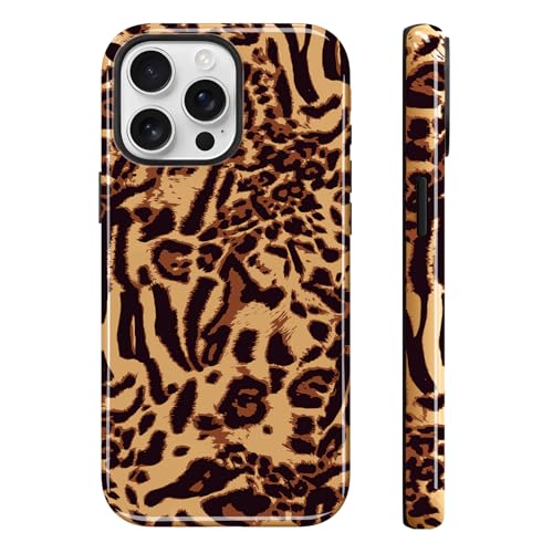Image of Magnetic for iPhone 15 Pro Max Case for Women Men, Brown Leopard | Cute Cheetah Pattern Design [Compatible with MagSafe] 2-Layer Hybrid Shockproof Glossy Protective Cover