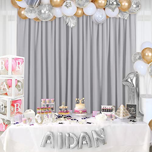 Image of Grey Polyester Backdrop Curtains 20ft x 8ft Photography Backdrop Drapes for Birthday Party Decorations 4 Panels 5ft x 10ft