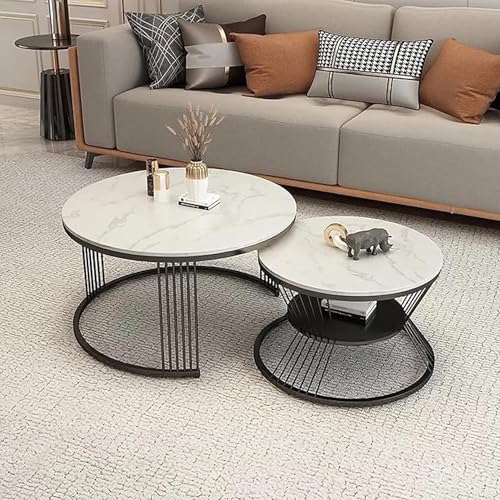 Image of The Round Coffee Table and The Stacking Tea Table with a Gold Metal Frame are Two Versatile Modern Center Tables that Look Great in Living Rooms (Black White)