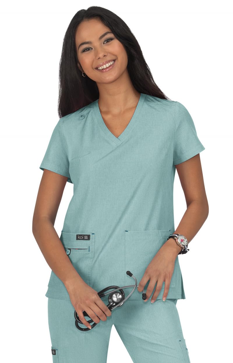 KOI Basics Women's Becca V-Neck Scrub Top, 4 Pockets, ID Bungee Loop, Moisture-Wicking Performance