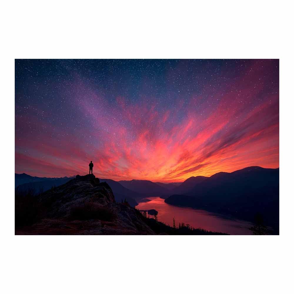 HOQIU Natural scenery wall art Starry Sunset Mountain Viewss decorative painting, wall art, for Living Room Bathroom Bedroom Kitchen Decoration.(Multicolor)-80x120cm Unframed