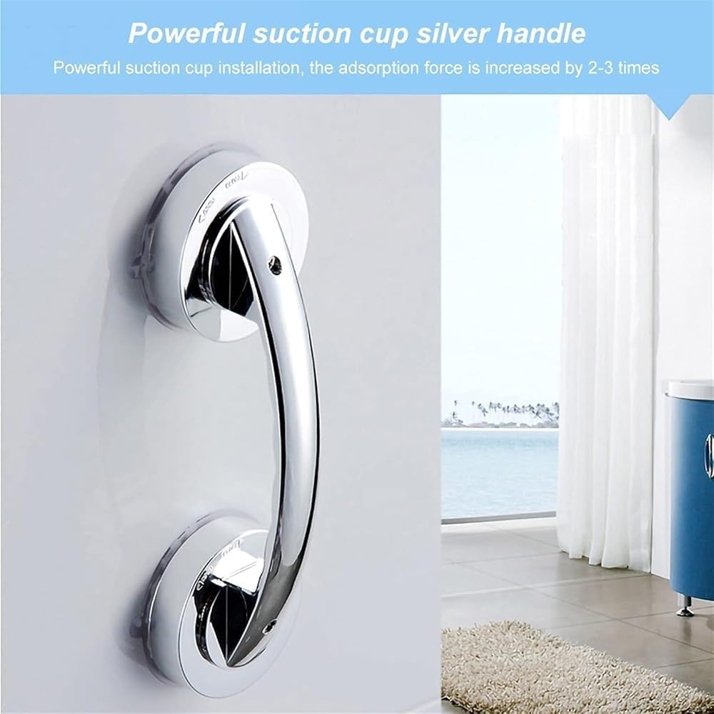 Barra de agarre de ducha con ventosa para baño, instalación sin perforaciones, mango de plástico antideslizante para bañera, inodoro, puerta de vidrio, agarre móvil y seguro, color: dorado, fácil de