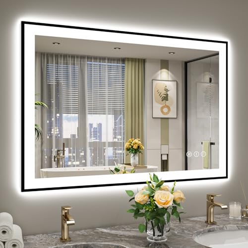 Image of 44x30 Inch Black Framed LED Bathroom Mirror