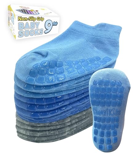 Image of Simply Kids Non-Slip Toddler Ankle Socks (9 Pairs) – Superior Grip, Soft Cotton, for Active Baby Girls & Boys (Ages 0-7)