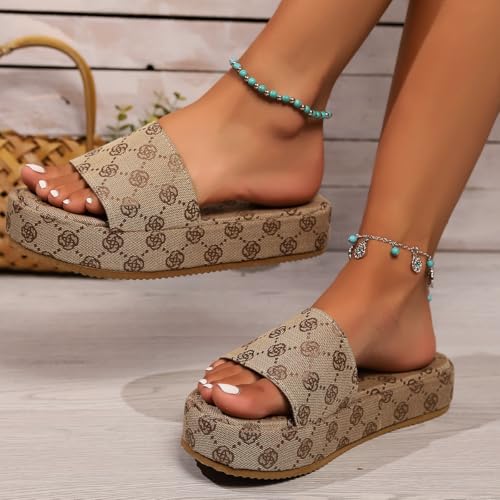 Generic Women's Canvas Platform Slides Sandals Comfortable Open Toe Summer Beach Sandals Casual Walking Slippers2