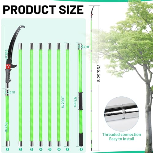 SWAWIS Astsäge mit Teleskopstiel 8M Hochentaster Astsäge Baumsäge Teleskop Hochentaster Manuell Einstellbare Länge Teleskopsäge mit Tragetasche, Schneidet Sauber und Schnell für Hohe Äste