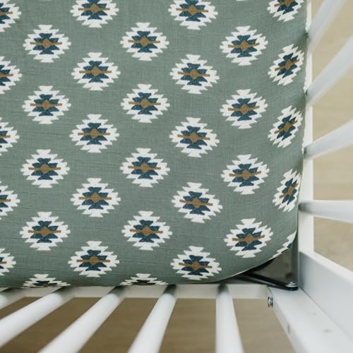 Image of Southwest Aztec Muslin Crib Sheet by Mebie Baby, Soft and Breathable Bed Sheets for Babies, Modern Neutral Bedding for Cribs, Standard Crib Mattress Fitted Sheet, Great for Boy or Girl Room