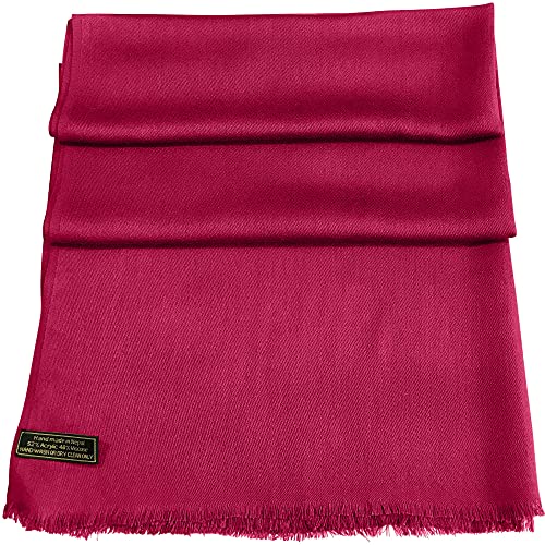 CJ Apparel Fuchsia Pink Solid Color Fringe Design Nepalese Shawl Seconds Scarf Wrap Stole Throw Head Wrap Pashmina Hand Made in Nepal New4
