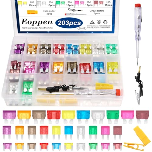 Eoppen Car Fuses Assortment Kit with Fuse Puller and Circuit Tester - Standard & Mini & Low Profile Mini Fuse Kit (3A 5A 7.5A 10A 15A 20A 25A 30A 35A 40A)
