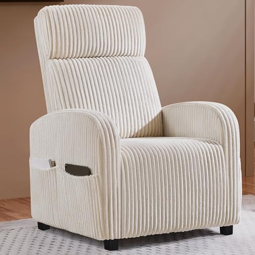 Yaheetech Sofa Accent Chair for Living Room, Corduroy High Back Lounge with Side Pockets Reading Armchairs for Nursing Bedroom Home Movie Theater Beige